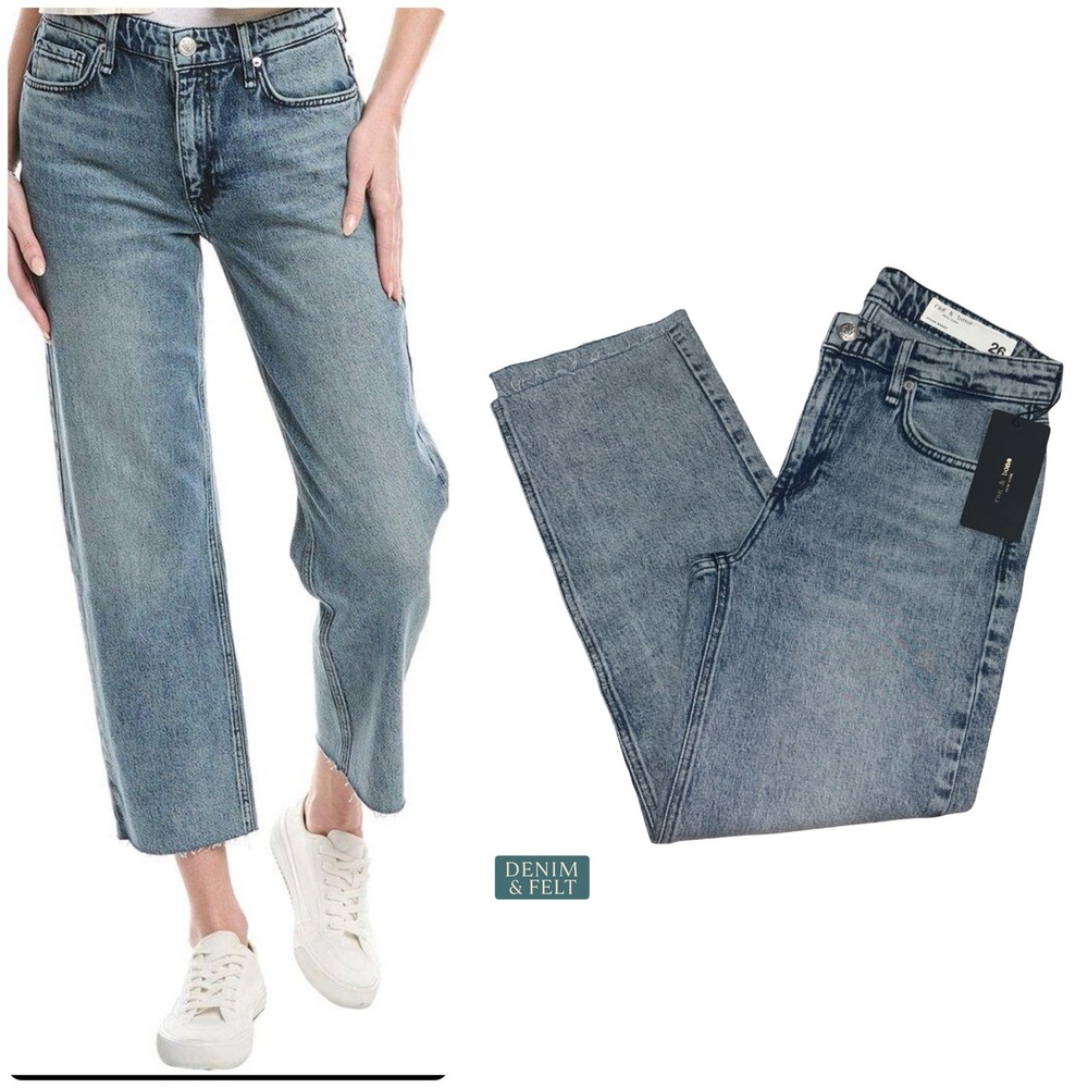 NEW Rag & Bone Dylan Dubois Baggy Cropped Jeans Light Wash Relaxed Denim Jean